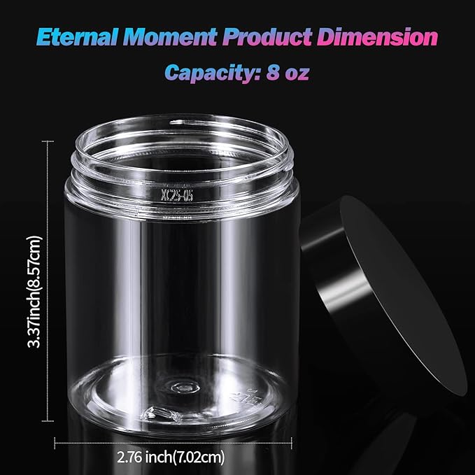 36 Pack 8 OZ(240ML) Plastic Jars Round Clear Cosmetic Container Jars with Lids, Eternal Moment Plastic Slime Jars for Lotion, Cream, Ointments, Makeup, Eye shadow, Samples, Pot, Travel Storage