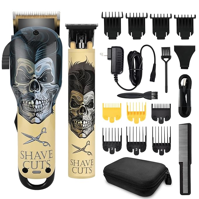 BESTBOMG Hair Clippers & Trimmer Ceramic T-Blade Cordless Haircut Sets Rechargeable with 10 Guide Combs & for Men/Father/Husband/Boyfriend