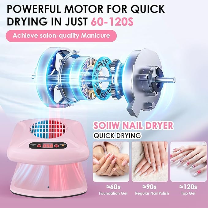 Nail Dryer Professional 300W Quick Drying Gentle Nail Dryer Fan for Regular Polish Acrylic Dip Powder Nail Dehydrator Primer with Hot & Cold Air Nail Tech for Home Salon