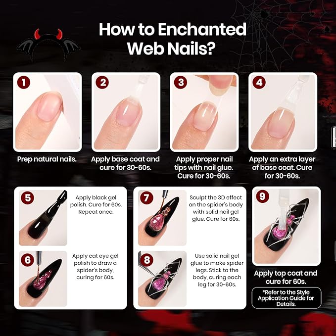 Beetles Gel Nail Polish Set, Red Black Cat Eye Gel Polish and Soild Nail Glue Kit -All in 1 Beetles X DIY nail with Chrome Nail Powder 5D Nail Stickers and Rings for Party Gift Holiday