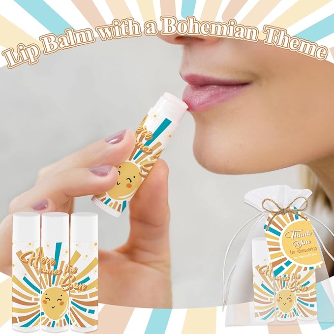 50 PCS Here Comes The Sun Baby Shower Lip Balms Bulk Gift for Guests,Thank You Gifts Sun Birthday Supplies Stuffers,Favors Boys Girls Games Neutral Gender Reveal Favors Party Decorations(Sun)