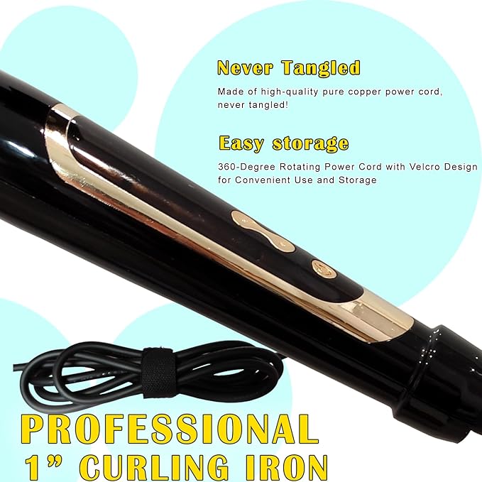 abp 1 Inch Curling Iron Extra Long Barrel with Ceramic Coating for Long/Medium Hair,LED Display Instant Heat up to 450°F with clamp,Hair Waving Style Tool Girls & Women