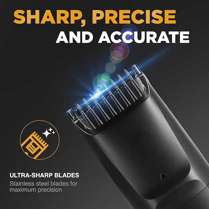 Bell+Howell Vacutrim Deluxe Cordless Mens Beard Trimmer, Rechargeable Electric Shaver with 20 Trim Setting and Built-in Vacuum for Mustache, Sideburns. Facial Hair, Black, 7.5", As Seen On TV