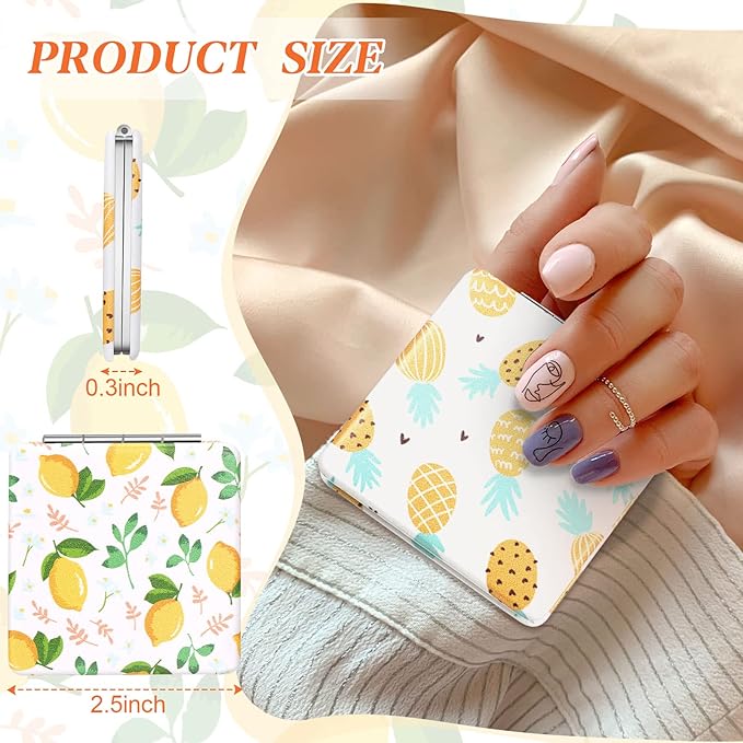 Vicenpal Compact Mirrors Small Pocket Fruit Design Mini Magnifying Portable Makeup Compact Pu Leather Double Sided Pocket Mirror for Women Girls Mother Kids Gift(6 Pcs)