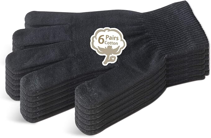 Evridwear Men Moisturizing Cotton Gloves with Touchscreen Fingertips for Eczema Beauty Cosmetic Dry Hands Sensitive Irritated Skin Therapy Overnight Bedtime, 6 Pairs, Lightweight-Black, XS