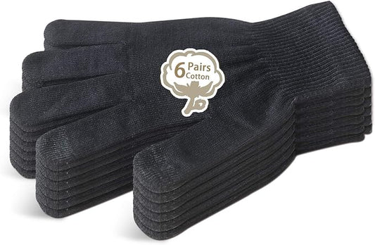 Evridwear Men Moisturizing Cotton Gloves with Touchscreen Fingertips for Eczema Beauty Cosmetic Dry Hands Sensitive Irritated Skin Therapy Overnight Bedtime, 6 Pairs, Lightweight-Black, XS
