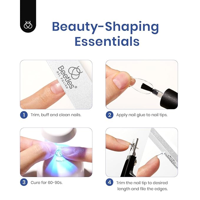 Beetles Soft Gel Nail Kit Medium Coffin Easy Nail Extension Set 5 In 1 Nail Glue Gel Base Coat with Pre shaped Nail Tips and Led Nail Lamp Acrylic Nail Clipper Gifts for Women