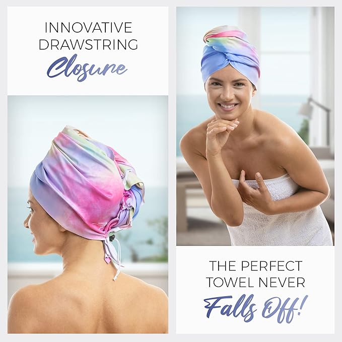 Microfiber Hair Towel Wrap for Women - Gift and Travel - Smooth like Silk - Curly, Wavy, Straight Hair Girls - Plopping Essential - Anti-Frizz, Fast Drying, Works Better than a Cotton T-Shirt