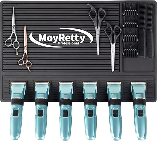 MoyRetty Magnetic Barber Mat for Clippers, (18.9" x 12.6") 6 Strong Magnetic Organizer Stations for Heavy Clippers and Trimmers, Professional Barbers Anti-Skid Rubber Mat(Black)