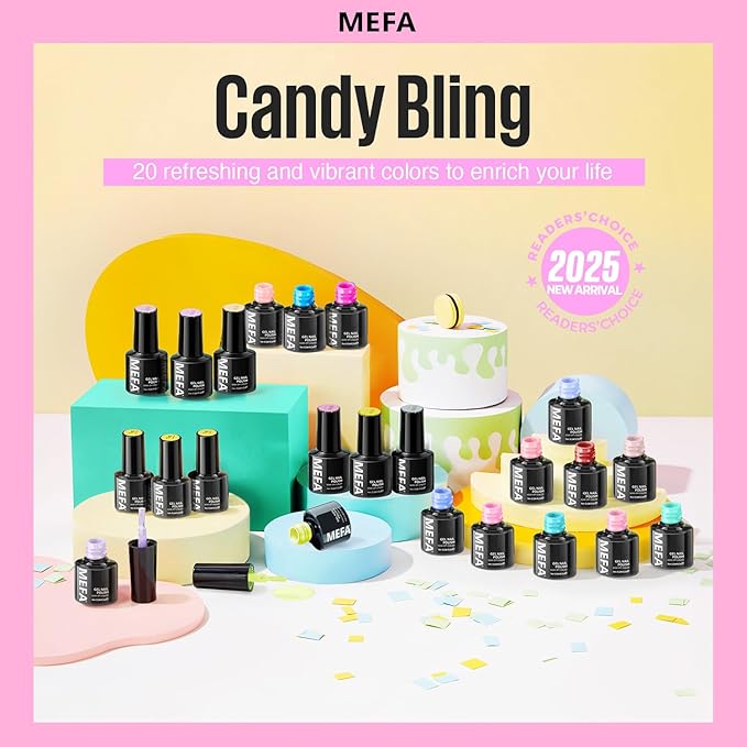 MEFA Gel Nail Polish Set, 23 Pcs Pastel Hot Pink Sage Green Blue Bright Spring Colors Gel Polish Set Macaron Colors Soak Off Nail Polish Nails Art for Women Girl DIY Salon Home Manicure Decoration