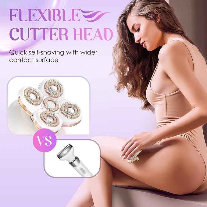 Electric Razors for Women - Painless Body Shavers for Sensitive Skin - 4 in 1 Cordless Lady Trimmer for Women's Leg, Bikini and Face - Waterproof Wet/Dry Remover, Rechargeable, Gold