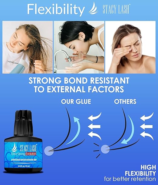 Extra Strong Evolution Eyelash Extension Glue Stacy Lash (0.34 fl.oz/10 ml)/1-2 Sec Dry/Retention – 8 Weeks/Professional Supplies/Black Adhesive