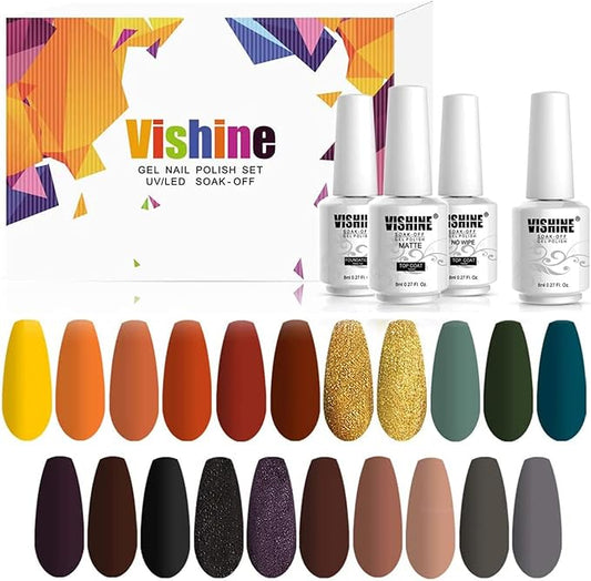 Vishine Pretty 24 Colours Gel Nail Polish Set Top Coat & Matte Top Coat & Base Coat Soak Off UV LED Varnish Manicure Salon 8ml