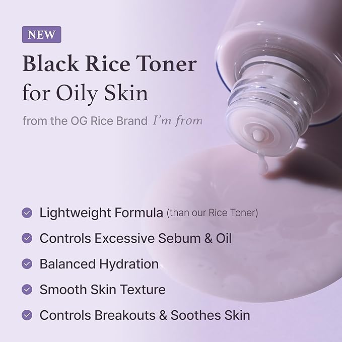 I'm from Black Rice Toner for Oily Skin, Lightweight, Niacinamide, Panthenol, Glass Skin, Fragrance Free, Korean Skin Care, 150ml, 5.07 fl.oz