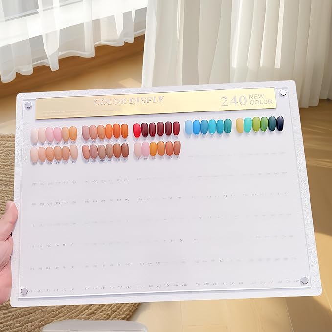 Acycoin2A 240 Nail Color Display Board Nail Art Sample Chart Acrylic Gel Polish Rack Colors Showing Shelf with False Nail Tips and Number Sticker