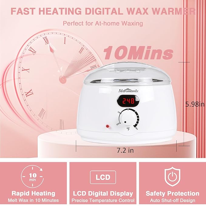 Waxing Kit for Women Men Digital Wax Warmer Hair Removal Machine with 4 Packs of Hard Wax Beads & Silicone Wax Pot for Legs, Face, Eyebrows, Bikini, Brazilian Full Body at Home Waxing Kit