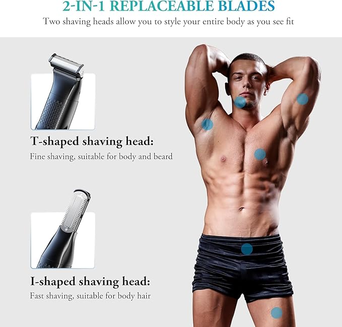 Body Hair Trimmer for Men - 6.0 Upgraded Mens Beard Trimmer, 2-in-1 Dual-Head Groin & Pubic Hair Trimmers for Privates IPX6 Waterproof Wet/Dry Use Rechargeable Body Shavers for Men Ball Shavers