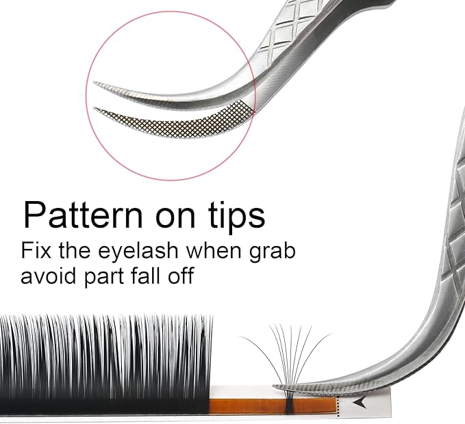NAGARAKU Eyelash Extension Tweezers Diamond Grip with Pattern on tip Precision Durable Curved Professional for Classic Lash Fanning Volume (A-01)
