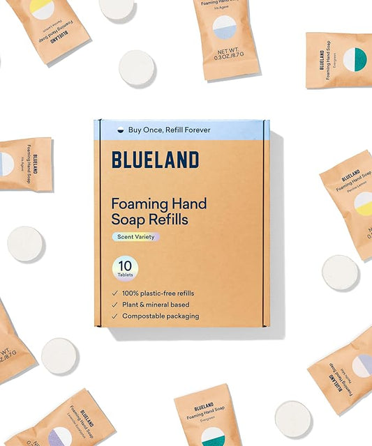 BLUELAND Foaming Hand Soap Refill Tablets, 10-Pack, Variety Scents, Eco Friendly Cleaning Products, 10 x 9 Fl oz