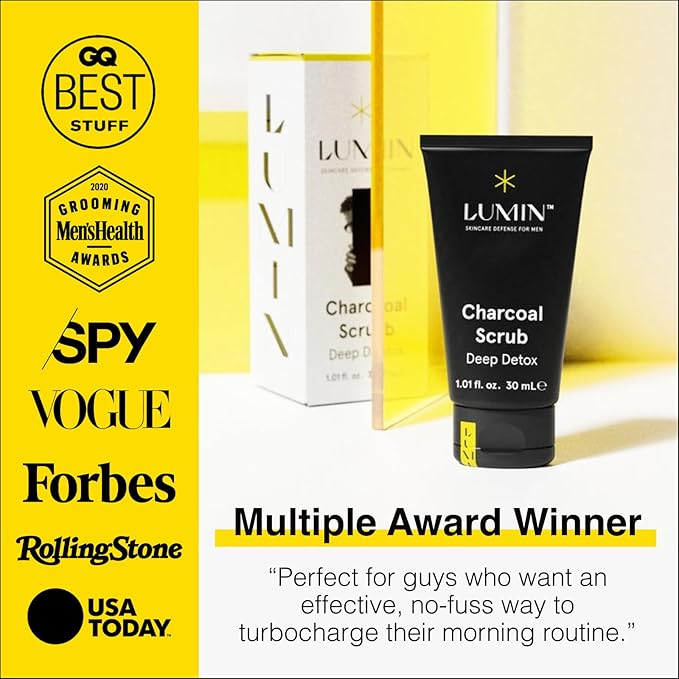 Lumin - Charcoal Scrub Deep Detox for Men - Face Cleanser for Men, Pre Shave Scrub, A Charcoal Face Exfoliator That Refreshes & Rejuvenates The Skin, Suitable for all skin types, 30ml, 2-Pack