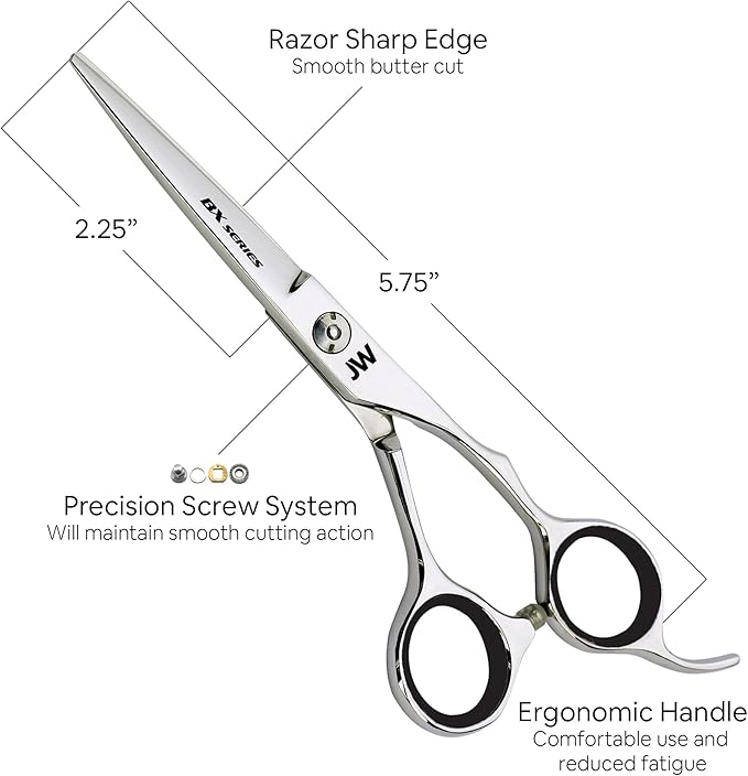 JW Shears Professional Hairdressing Shear, Thinner, Razor and Case Set (5.75" Silver/Black)