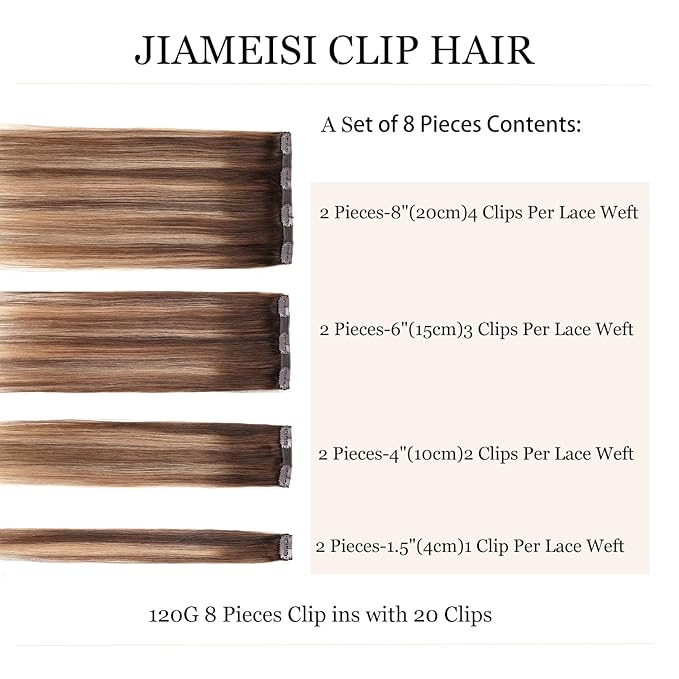 Clip in Hair Extensions Human Hair,#4/27 T4 Chocolate Brown to Caramel Blonde 18Inch 8pcs 120g 20Clips Remy Hair Extensions Straight Human Hair