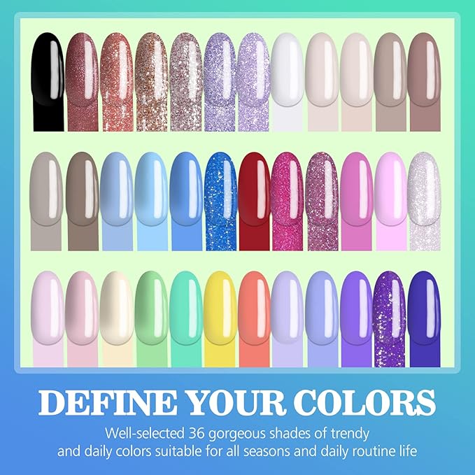 36 Colors Acrylic Nail Powder Set (10g/0.35oz Jars), Quick-Dry, Odorless, Non-Toxic, Easy-to-Blend, Ideal for DIY Nail Art & Salon Professionals - Perfect Gift for Nail Enthusiasts
