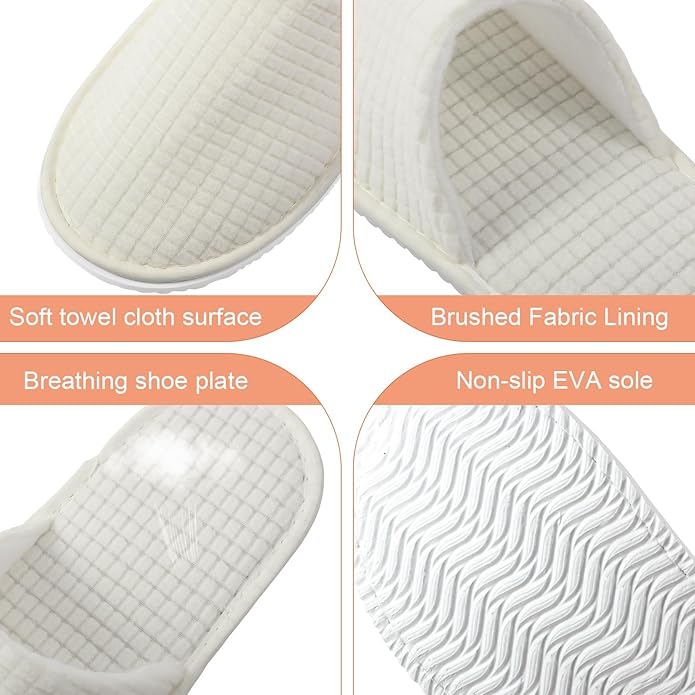 Geyoga 12 Pair House Slipper for Guest Non Slip Disposable Slipper for Travel Washable Reusable Closed Toe Hotel Bridesmaid Indoor Spa Wedding Party Shoeless Home