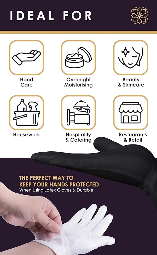 Black Medium Gloves (10 Pair) - Eczema & Dry Hands Cotton Gloves for Women