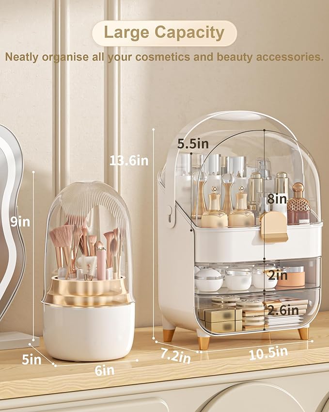 Makeup Organizer, Skincare Holder Bathroom Counter Organizer, Storage Box Cosmetic Display Cases, Teen Girl Gifts Trendy Stuff Make up Organizers for Vanity, Dresser, Countertop (Rose Gold)