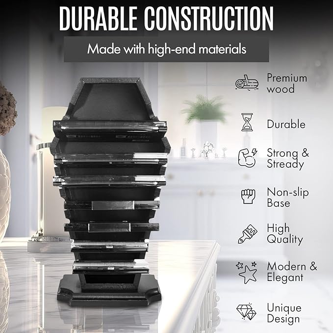 Coffin Eyeshadow Palette Organizer - Spooky Halloween Decor for Bathroom and Bedroom - Gothic Wooden Coffin Makeup Organizer for Vanity for Oddities - Witchy Gifts for Women