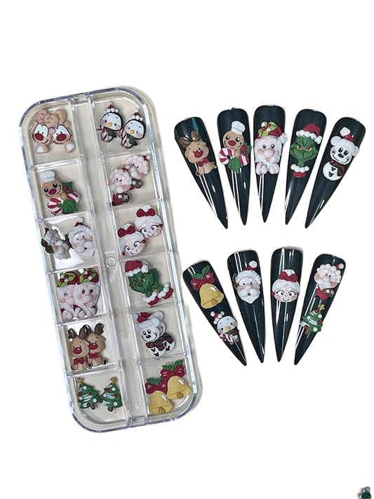 3D Christmas Acrylic Character Flower Nail Art Charms Handmade by Acrylic Powder - 24pcs Noel Flowers Nail Rhinestones Kit 3D Crystal Nail Pearls Design Acrylic Nail Art for Women (Noel 3# -24pcs)