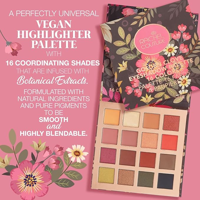 Rachel Couture Eyeshadow Palette with Natural Ingredients & Pure Pigments | Vegan & Cruelty-Free | Infused with Natural Botanical Extracts – 16 Colors - Golden Clove