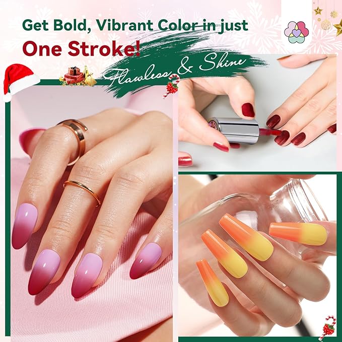 SAVILAND Color Changing Nail Polish Set: 12 Christmas Winter Colors Fingernail Polish Red Green Pink Air Quick Dry Temperature Change Mood Ombre Nail Polish with Top Base Polish Coat Women Home Nails