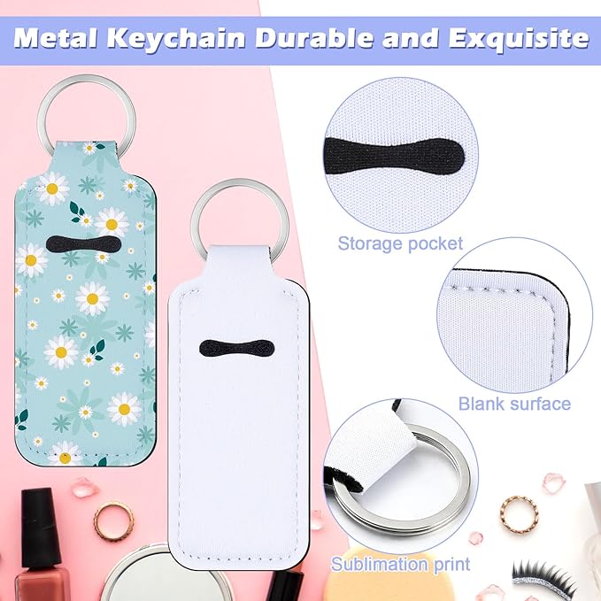 100 Pcs Sublimation Keychain Blanks Bulk Lipstick Holder Sublimation Lip Balm Gloss holder Neoprene Blanks Portable Protective Cases for Women DIY Key Ring Travel Supplies