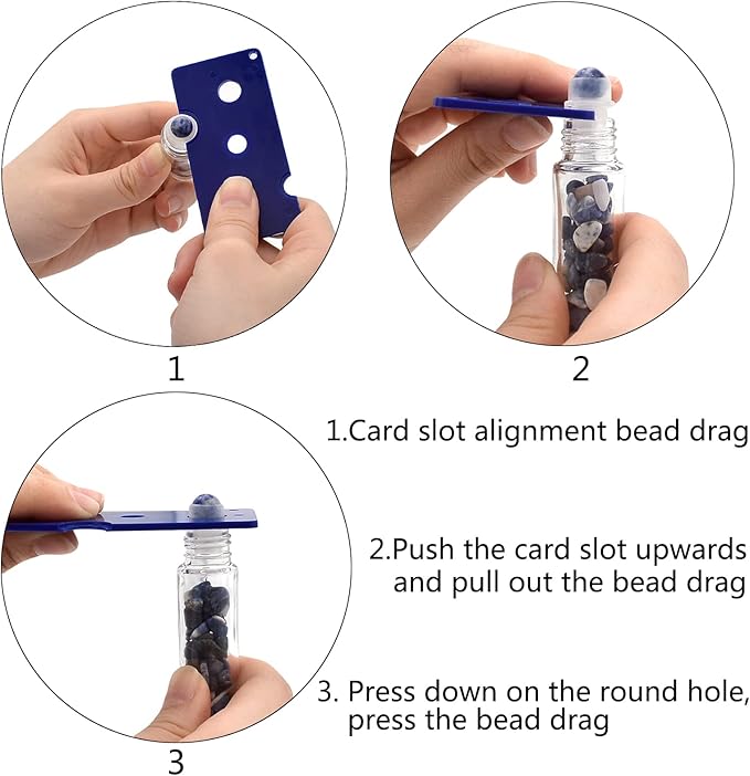 Essential Oil Roller Bottle 10ml w EVA Carrying Travel Case（Clear Glass Bottle with silver Cap、10pack、Gemstone Roller Balls、Crystal Chips Inside、Opener Gemstone Roller Ball Bottles