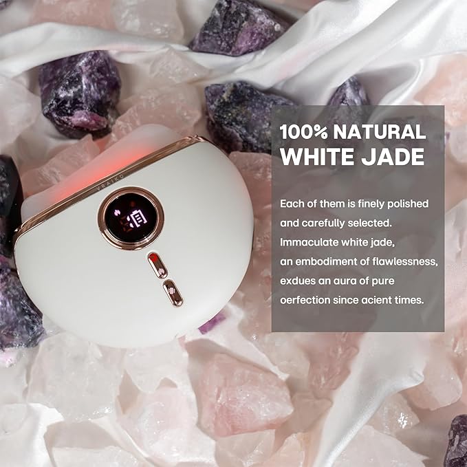 AlpenGlow Electric Gua Sha Device, Rose Quartz Gua Sha Facial Tools with Heat and Vibration, Gua Sha Face Massager for Lymphatic Drainage, Lift, Puffiness, Rejuvenation Natural Glow (White)