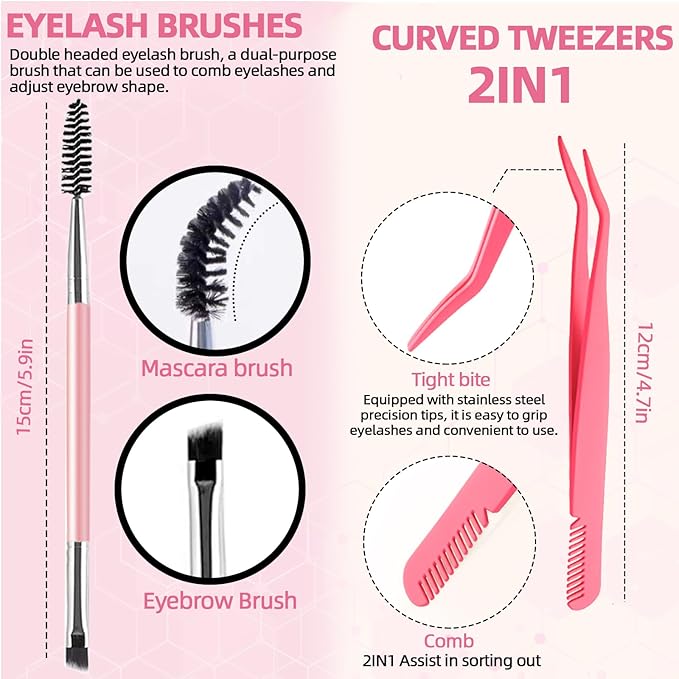 DIY Fluffy Lash Extension Kit 802Pcs D Curl 4 styles Individual Lash with Bottom Lash Clusters Lash Bond and Seal,Quick Glue Remover Tweezers Eyelash Brush Mini Applicator (LASH002)