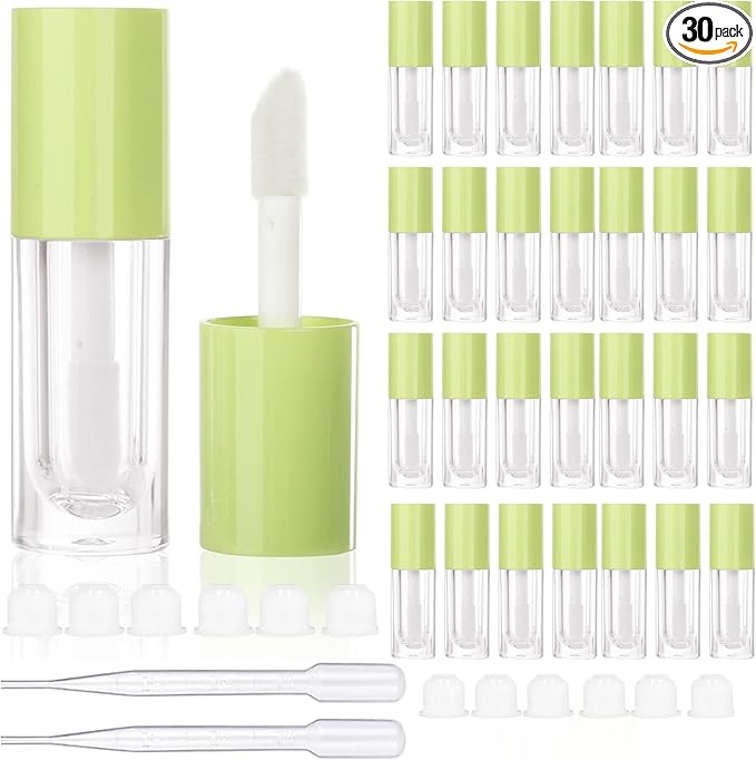 COSIDEA 30pcs Green Empty 6ml 0.2oz Lip Gloss Tubes with Big Doe Foot Wand，Round Lipgloss Containers，Concealer Tube Cosmetic Packing Container Bulk Wholesale