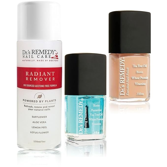 Dr's Remedy 3 Pack Nail Polish Treatment Kit, URBANE Unisex Trio With RADIANT Remover/Hydrating Treatment/PURITY Peach
