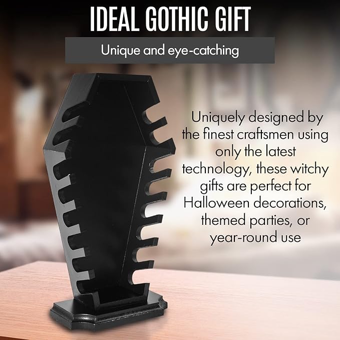 Coffin Eyeshadow Palette Organizer - Spooky Halloween Decor for Bathroom and Bedroom - Gothic Wooden Coffin Makeup Organizer for Vanity for Oddities - Witchy Gifts for Women