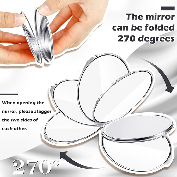 Yalikop 8 Pcs Portable Folding Compact Mirror Bulk with 1X 2X Magnification Double Sided Mini Travel Makeup Mirror for Women Bridesmaid Gifts(Silver)