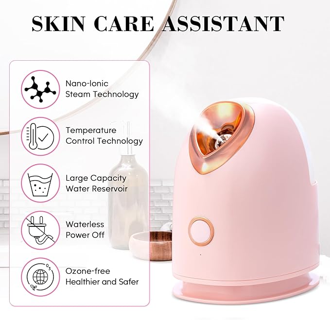 Facial Steamer Spa Kit with 17 Skin Care Tools, Nano Ionic Face Steamer for Deep Cleaning Unclogs Pores, Warm Mist Humidifier Steamer for Face Home Sauna SPA, Self Care Gifts for Women