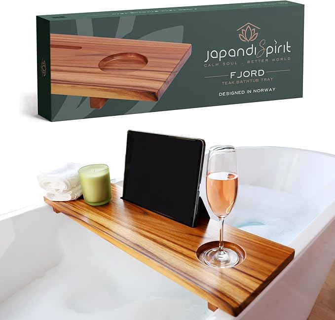 Superior Teak Bathtub Tray for Standard Tubs - Towel & Gift Box Bundle - Sustainable Minimalist Wood Bath Tray for Tub - Anti-Slip Bath Table Tray Bath Caddy 29 in.