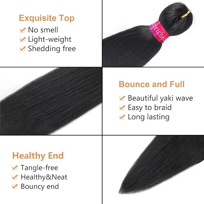 Black Braiding Hair Extension, 28 Inches Pre Stretched Braiding Hair for hair Braids,2 Packs Yaki Texture Synthetic Braid Hair