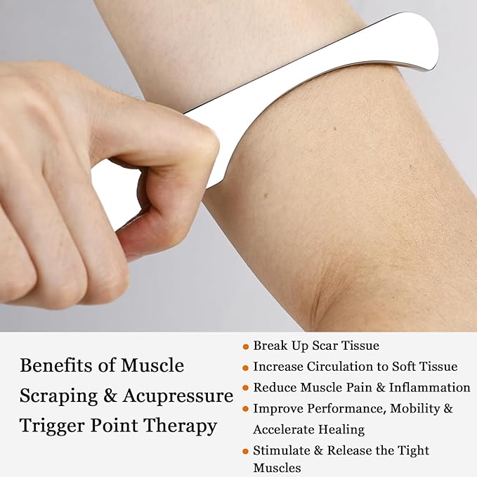 JWCASA Muscle Scraper Scar Tissue Massage Tools Foot, Neck, Knee, Leg Back Massager IASTM Tool for Physical Therapy & Plantar Fasciitis with 2 Pieces Set 16