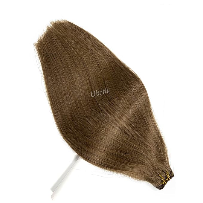 Ubetta Sew in Hair Extensions Real Human Hair, 16 Inch 100G Hand Tied Weft Hair Extensions Human Hair Ash Brown Hair Extensions Human Hair Weave Bundles for Women