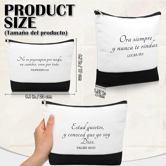 20 Pcs Christian Gifts for Women Religious Makeup Bags Cosmetic Inspirational Bible Verse Pencil Pouch with Zipper Mothers Day Thank You Church Gift Mom Travel Employee(White&black,Spanish)