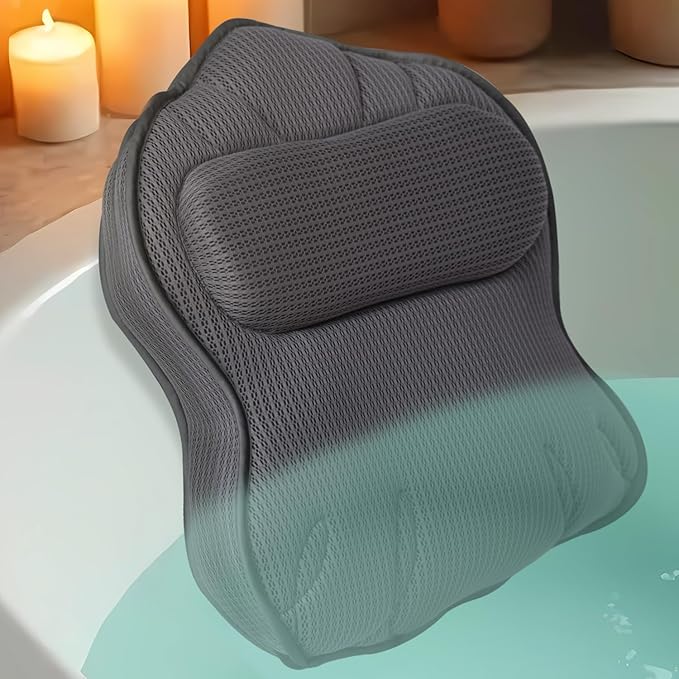Extra Thick Bath Pillows for Tub-Luxury Bathtub Pillow for Head Neck and Back Support, Soft 4D Air Mesh Bath Pillow with Strong Suction Cups, Relaxing Bath Accessories Spa Gifts for Women