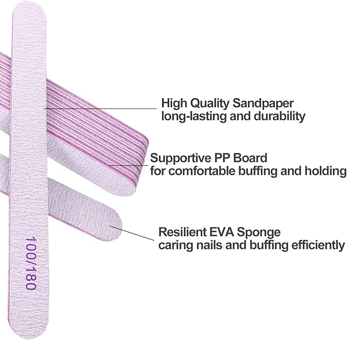 Nail File (100 Pcs), Bulk Emery Board Nail Files for Acrylic Nails and Natural Nails, 100/180 Grit Double Sided Emory Boards for Gel Nail Professional Reusable Washable Manicure Pedicure Kit Set Gray